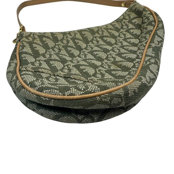 Christian Dior Mini Trotter Bag Vintage Oblique Green Shoulder Purse CD Gold Tan - Picture 10 of 12